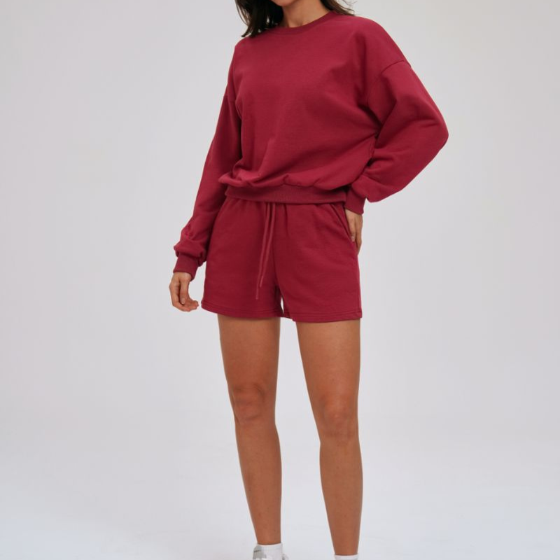 Wholesale loose round neck sweatshirt + loose shorts