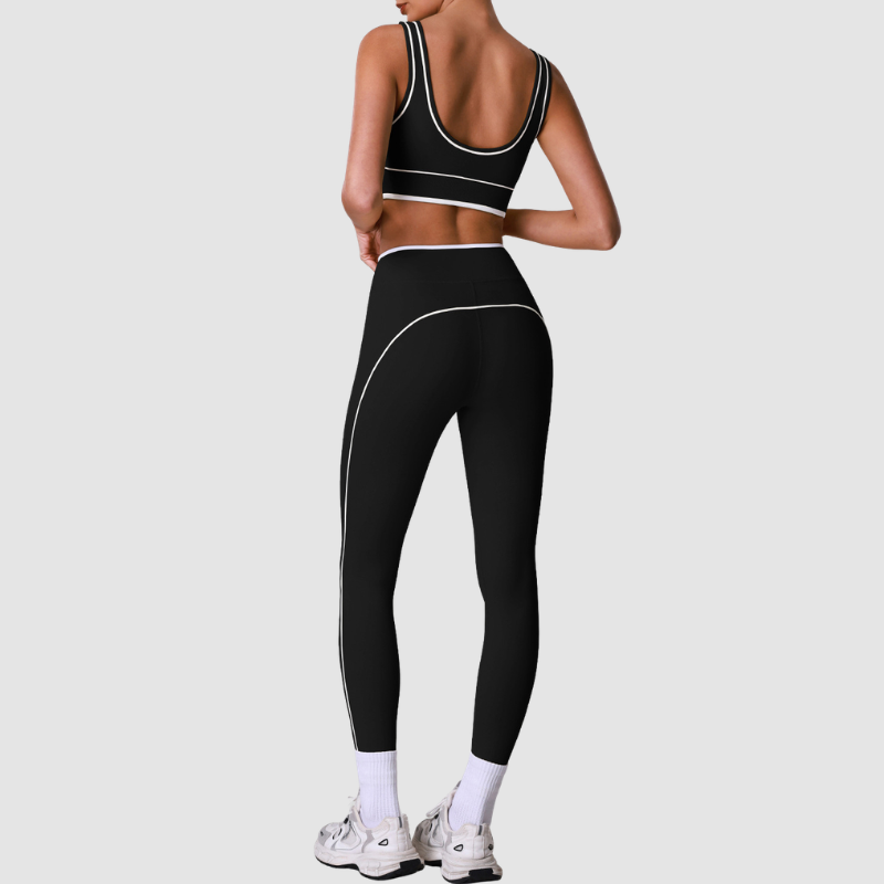 Wholesale Naked-Feel Color-Block Sports Bra & High-Waist Leggings Set – Cross-Back Yoga 2-Piece