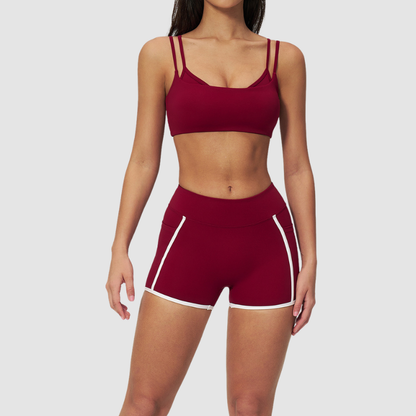 Wholesale Naked-Feel Stripe-Detail Sports Bra & High-Waist Biker Shorts Set – Sculpting Yoga 2-Piece