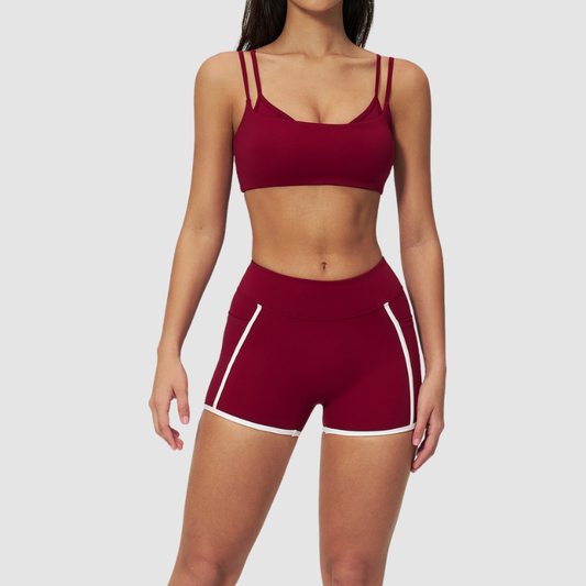 Wholesale Naked-Feel Stripe-Detail Sports Bra & High-Waist Biker Shorts Set – Sculpting Yoga 2-Piece