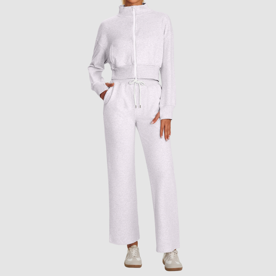 Wholesale Women's Zip Sweatshirt & Wide-Leg Pants Sports Set