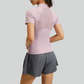 Wholesale Women's Mesh Yoga Set: Half-Zip Short Sleeve Top & Shorts