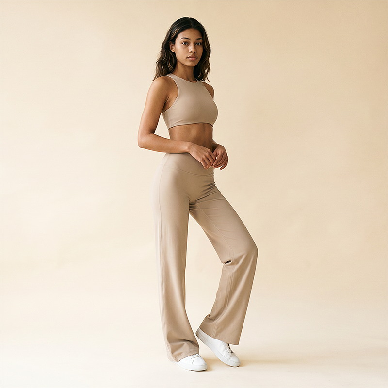Wholesale Women's Brushed Fabric Sports Bra and Wide-Leg Pants Set