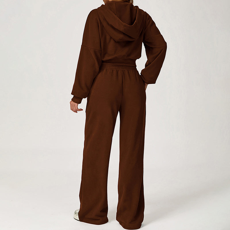 Cropped Hooded Sweatshirt + Loose Sweatpants 2-Piece Set