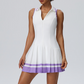 Women's Colorblock Polo Neck Tennis Dress with Built-in Chest Pad