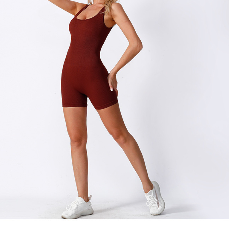Women's Strapped Ribbed Jumpsuit Sports Yoga Bodysuit