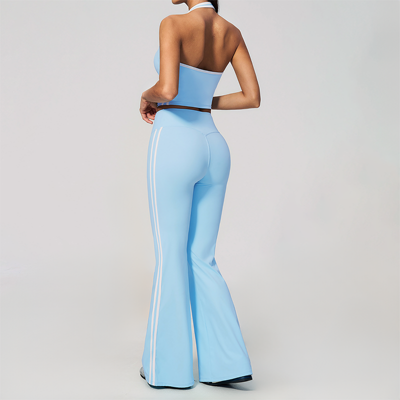 Wholesale Women's Bare-Feel Color-Block Tank Top & High waisted flared pants Set