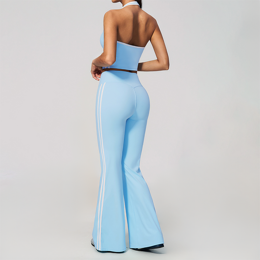Wholesale Women's Bare-Feel Color-Block Tank Top & High waisted flared pants Set
