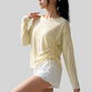 Wholesale Women's Side Drawstring Long Sleeve Yoga Top