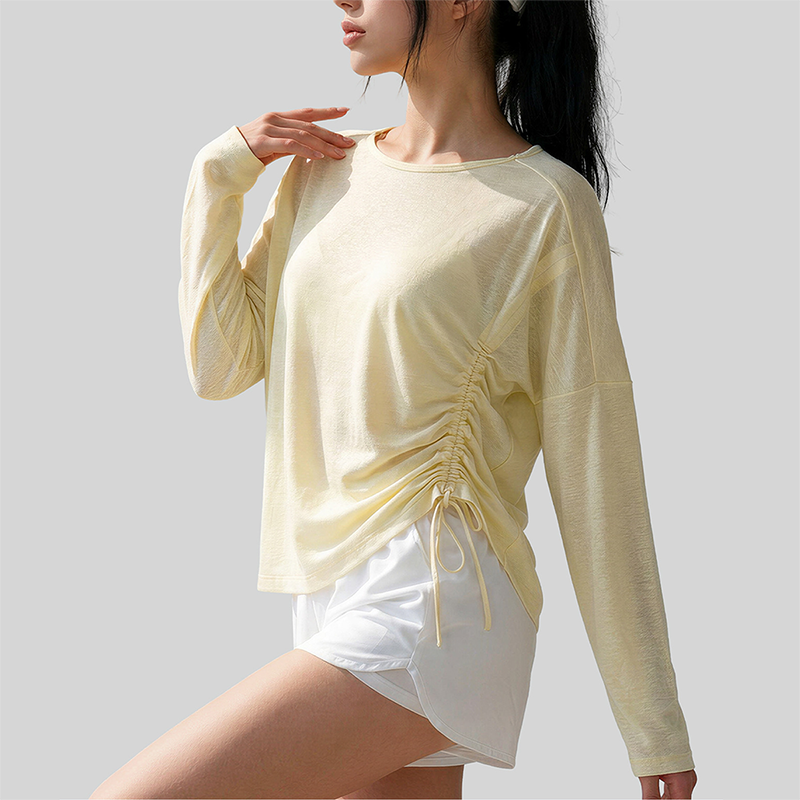 Wholesale Women's Side Drawstring Long Sleeve Yoga Top