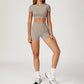 Round-neck short-sleeve high-waist fitted top+High-waist shorts 2-PIECE SET