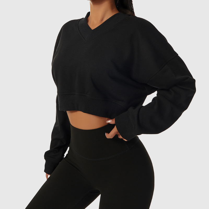 Wholesale Women's Oversized Long Sleeve V-Neck Athletic Sweatshirt – Casual Fitness Pullover