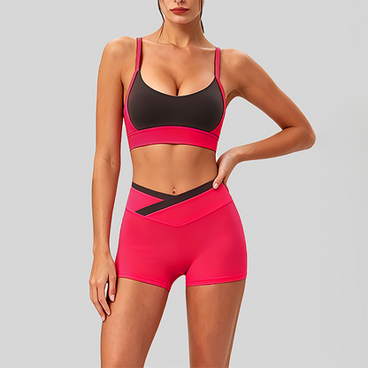 Wholesale Women's Color Block Cross-Back Sports Bra & Sport Short Set (Pre-sale)