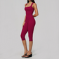 Wholesale Women's Bare-Feel Square Neck Yoga Jumpsuit with Chest Pad & Capri Shorts