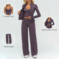 Stand collar zipper jacket +V-neck backless tank top + high-waisted loose wide-leg pants 3-piece set