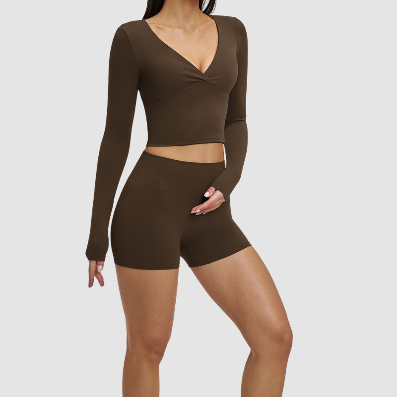 Wholesale long sleeved top+high-heeled tight shorts | Wonderxfans bulk activewear