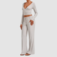 Wholesale Women’s Tie-Front Zip Yoga Cover-Up & Straight-Leg Pants Set