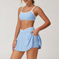 Wholesale sports color-blocked bra + A-line skirt 2-piece set