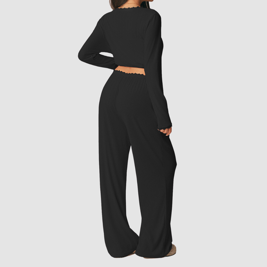 Wholesale Women's 3-Piece Yoga Lounge Set – Padded Cami, Cardigan & Wide-Leg Pants