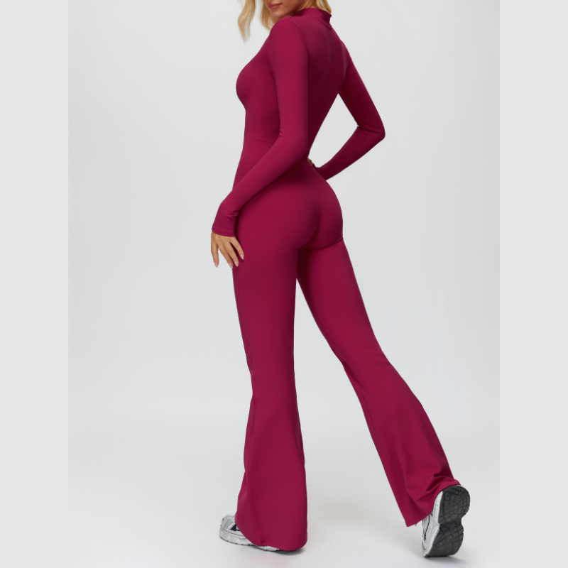Stand-up collar+half-zip sports jumpsuit
