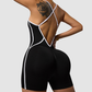 Wholesale color blocking cross back and hip lifting jumpsuit