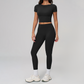 Wholesale Seam-Detail Cropped T-Shirt & High-Waist Leggings Set – Brushed Yoga 2-Piece