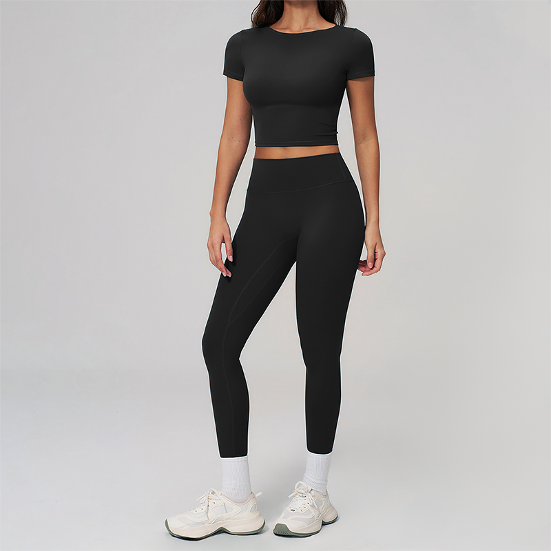 Wholesale Seam-Detail Cropped T-Shirt & High-Waist Leggings Set – Brushed Yoga 2-Piece