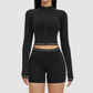 Wholesale color-blocked stand-collar zippered jacket + high-waisted tight shorts