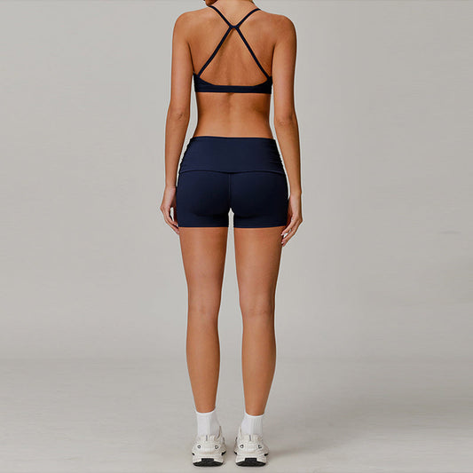 Cross Back and thin straps sports bras + High-waisted shorts 2-piece set