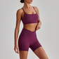 Wholesale Brushed Naked-Feel Open-Back Sports Bra & High-Waist Shorts Set – Sculpting Yoga 2-Piece