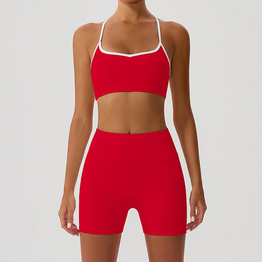 Cross Back Naked-feel Bra + High-waisted Shorts 2-Piece Set