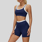 Contrast color sports bra + sports shorts 2-piece set