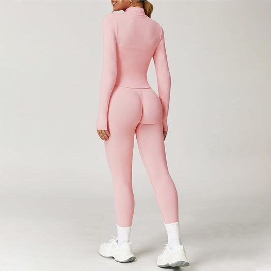 Seamless Long Sleeve Full Zipper Jacket + leggings 2-piece Set