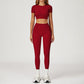 round-neck short sleeve sports crop top+high-waisted leggings set
