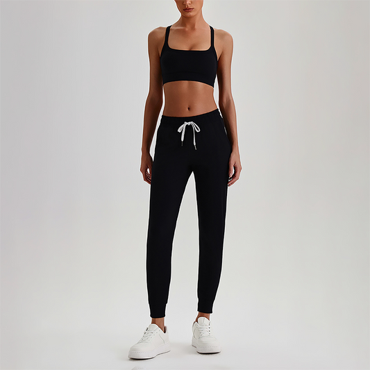 Wholesale Naked-Feel Open-Back Sports Bra & High-Waist Jogger Pants Set – Sculpting Yoga 2-Piece