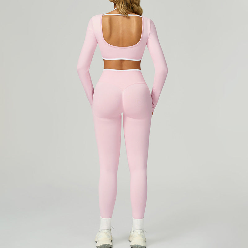 Seamless halter Contrasting Color top + High-waisted leggings 2-Piece Set