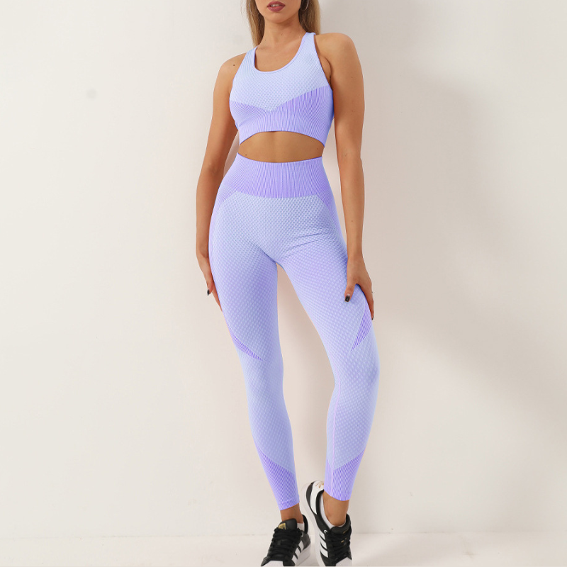 Yoga pants + seamless zip sports bra two-piece set
