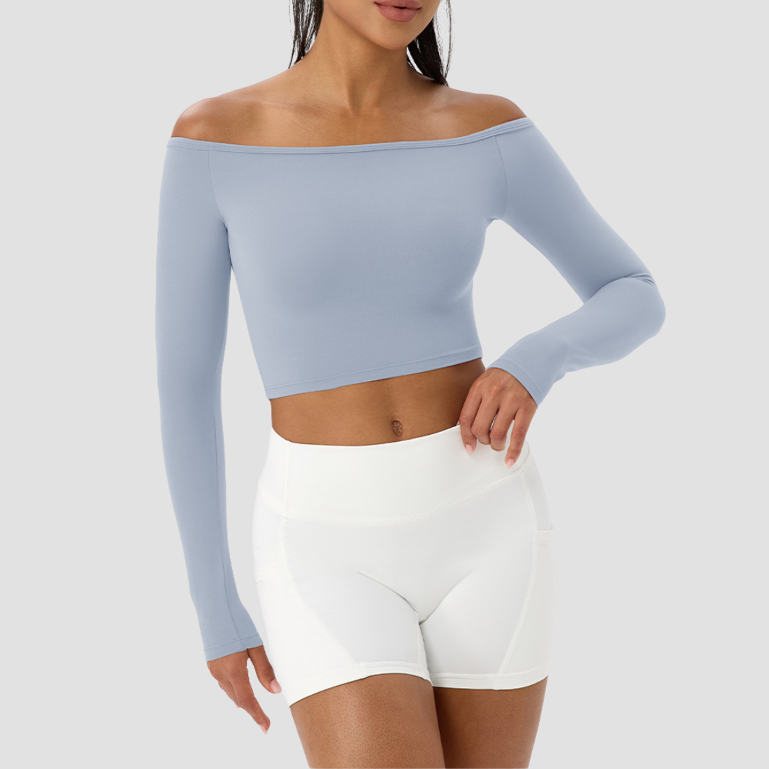 Women's Off-Shoulder Long Sleeve Yoga Top Quick-Dry Top