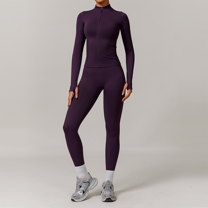 Seamless Full Zipper Fitness jackets + high waist leggings 2-piece set