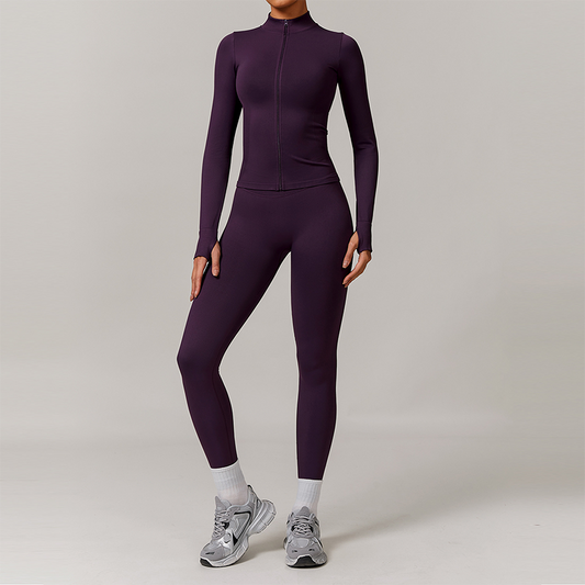 Seamless Full Zipper Fitness jackets + high waist leggings 2-piece set