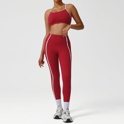 Cross-Back Color-Blocked Bra + High-Waisted Butt-Lifting Leggings 2-Piece Set