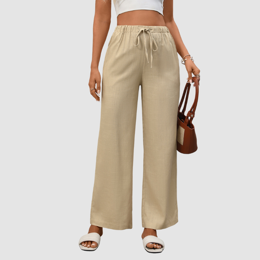 Wholesale solid color high-waisted cotton and linen wide-leg pants