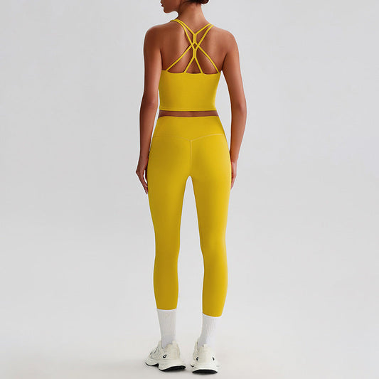 Cross back Yoga Tank Top & High-waisted leggings 2-piece Set