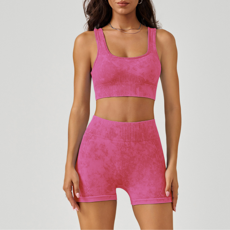 O sutiã esportivo à prova de choque feminino e o conjunto de duas peças de cintura alta.