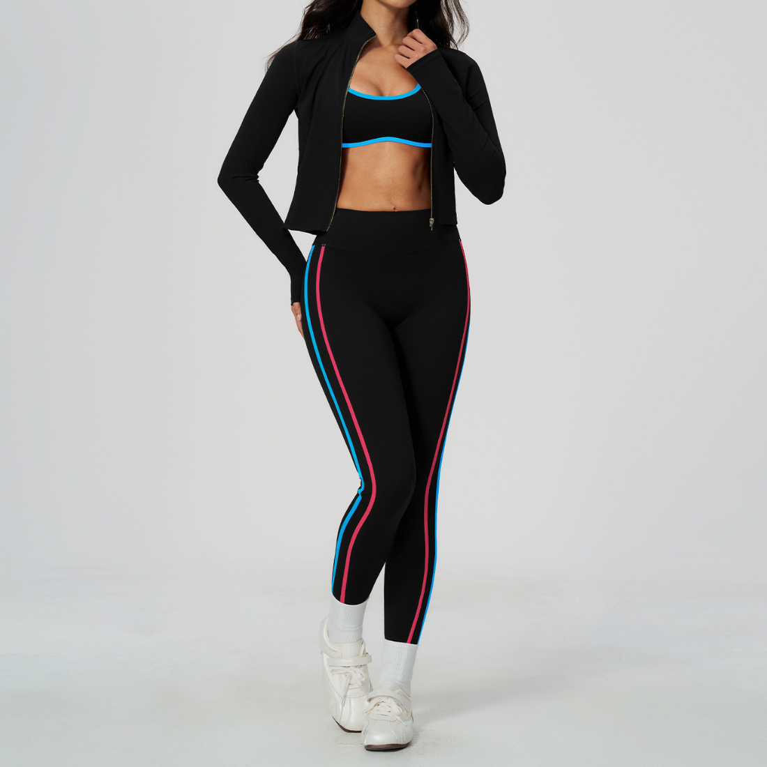 Wholesale Women's Padded Sports Bra, Long Pants & Jacket Yoga Set