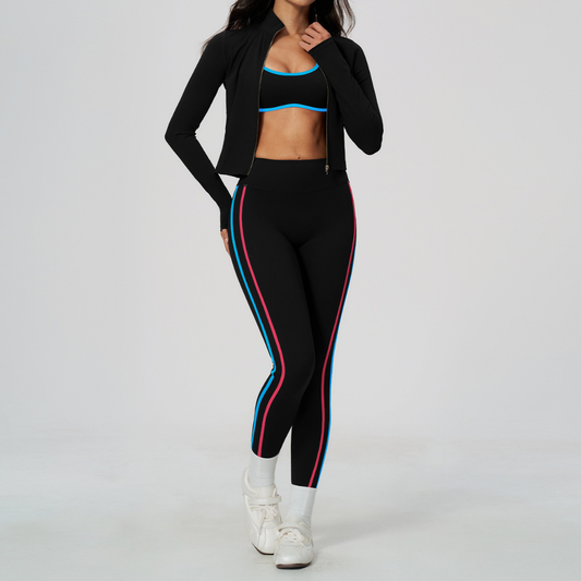 Wholesale Women's Padded Sports Bra, Long Pants & Jacket Yoga Set