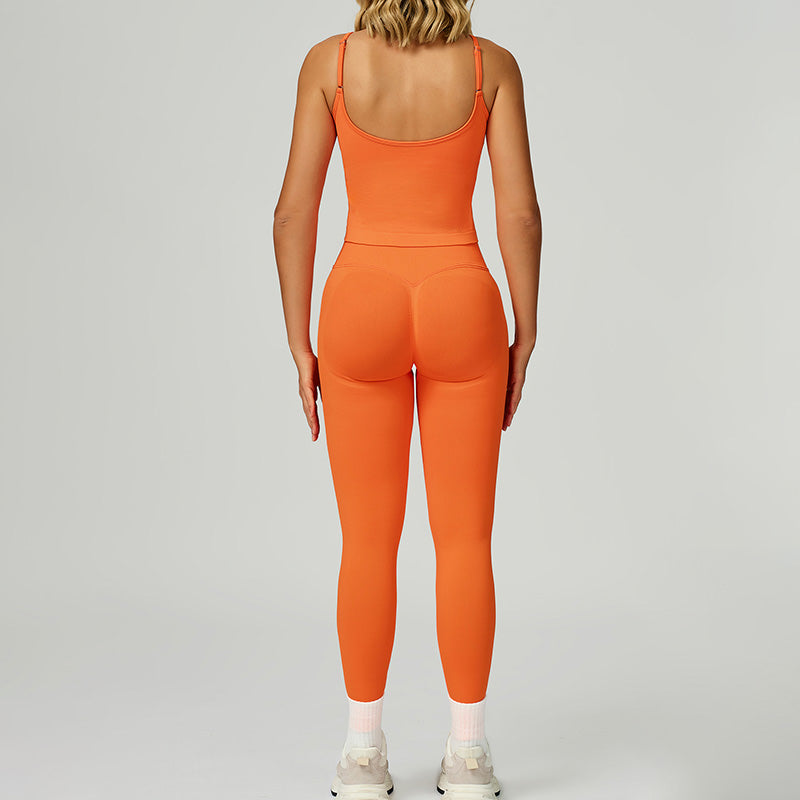 Seamless thin straps tank top + High-waisted leggings 2-Piece Set