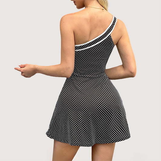 Wholesale Women's Polka Dot Yoga Dress – Anti-Exposure One-Shoulder Tennis Skirt