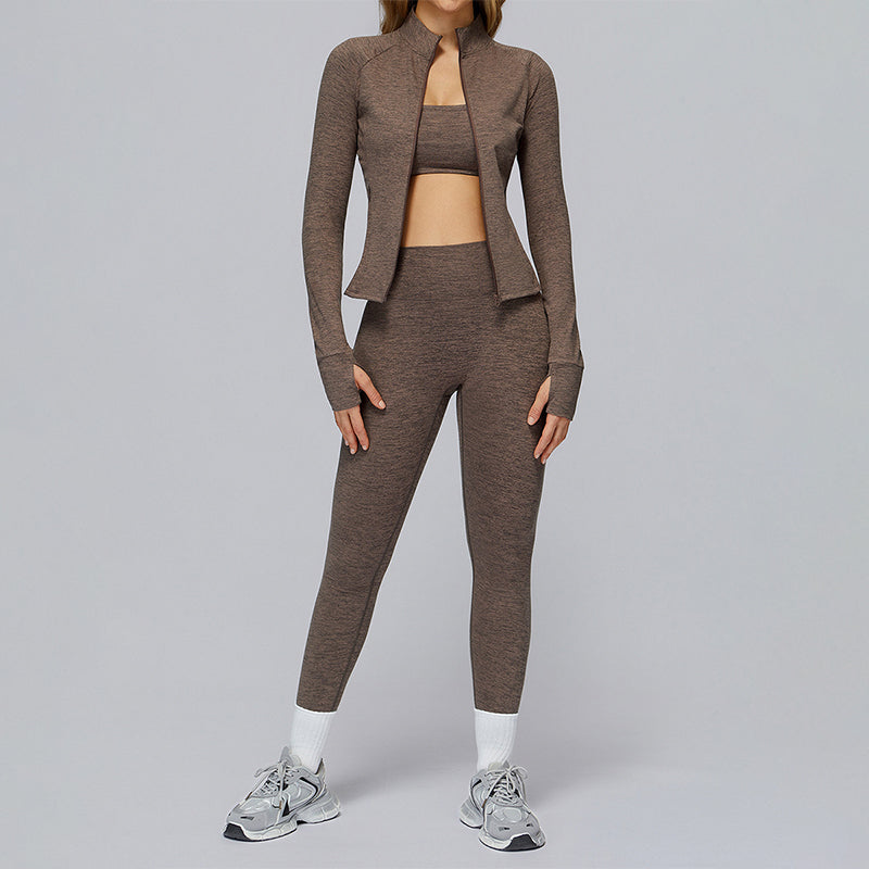 sports jacket+SPORTS BRA + HIGH WAIST LEGGINGS 3-PIECE SET