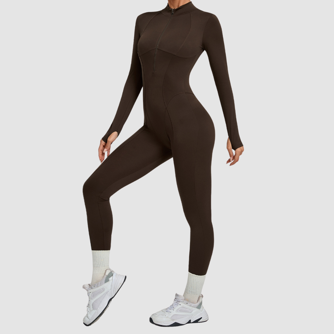 Wholesale Women's Zip-Front Long-Sleeve Yoga Jumpsuit
